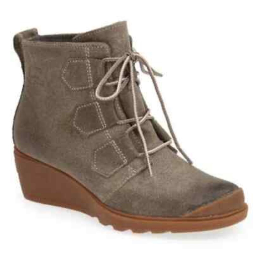 Sorel Women's Toronto Waterproof Gray Olive Green Lace-Up Wedge Boots 7